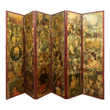 Double-sided screen with 6 leaves from the Napoleon III era around 1850