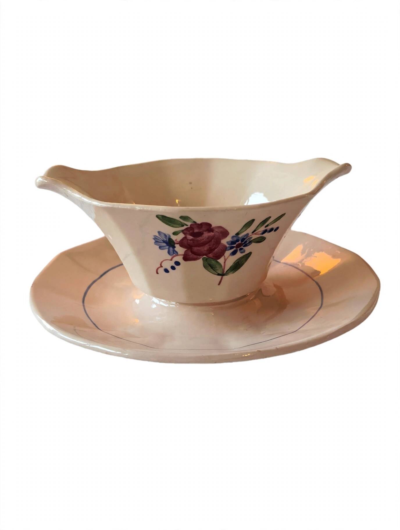 Vintage sauceboat Digoin Sarreguemines model 9177 floral decoration