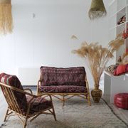 Set of 2 vintage armchairs 90s bamboo, with kilim cushions handmade on mesu
