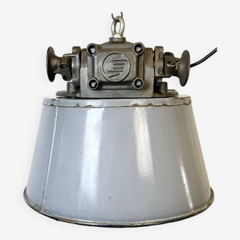 Large Industrial Grey Enamel and Cast Iron Pendant Light, 1960s