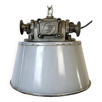 Large Industrial Grey Enamel and Cast Iron Pendant Light, 1960s