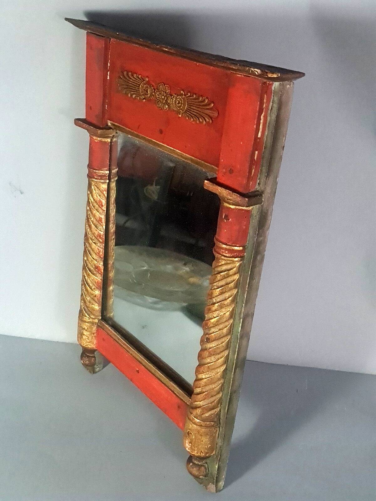 Restoration period mirror 1830 patinated gilded carved wood 48x33 cm