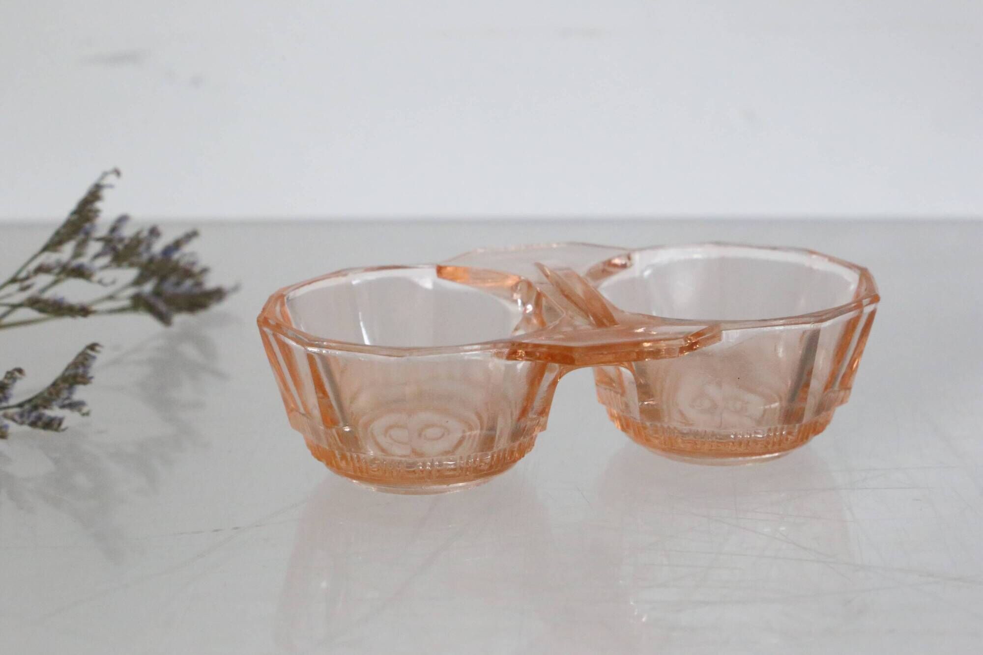 Salt and Pepper Set in pink glass, molded glass, vintage French, authentic