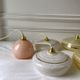 Pair of suspensions in white Clichy glass and golden edging 40s-50s