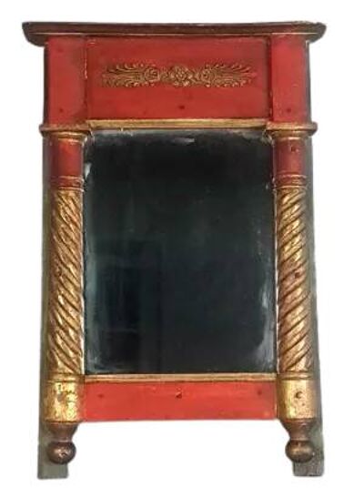Miroir époque Restauration 1830 bois sculpté doré patiné 48x33 cm