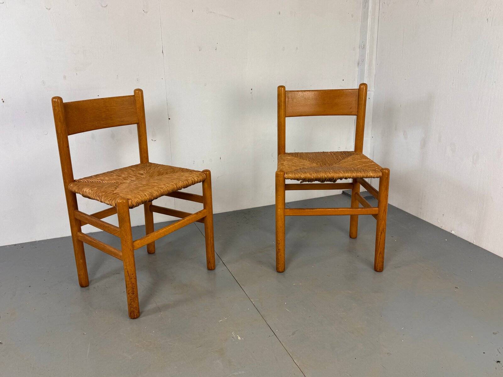 Vintage oak and rush chairs by J Van Heuvel for Advorm, 1950s, set of 2