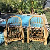 Pair of rattan armchairs "Audoux-Minnet" 1960