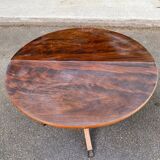 Extendable round dining table with central leg, renovated in raw wood, 20th century