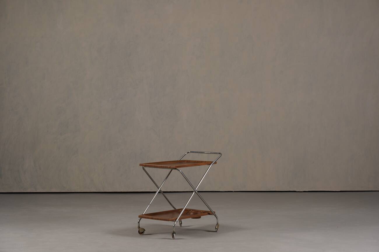 Chariot de bar vintage en aluminium et plastique, Italie années 1970