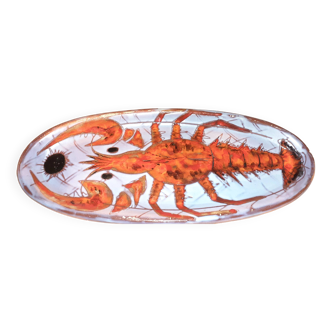 Large Colorful Lobster Dish Ceramic Valloris M.Brunner