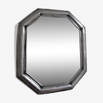 Miroir octogonal métal patiné vintage années 70 48x55cm