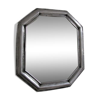 Miroir octogonal métal patiné vintage années 70 48x55cm