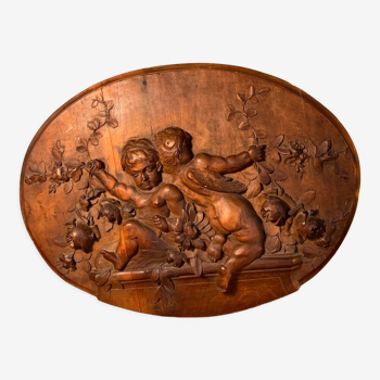 Carved wooden bas-relief