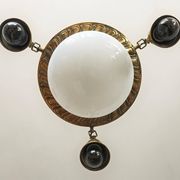 Polished Brass Art Nouveau Chandelier with Opaline Glass Dome