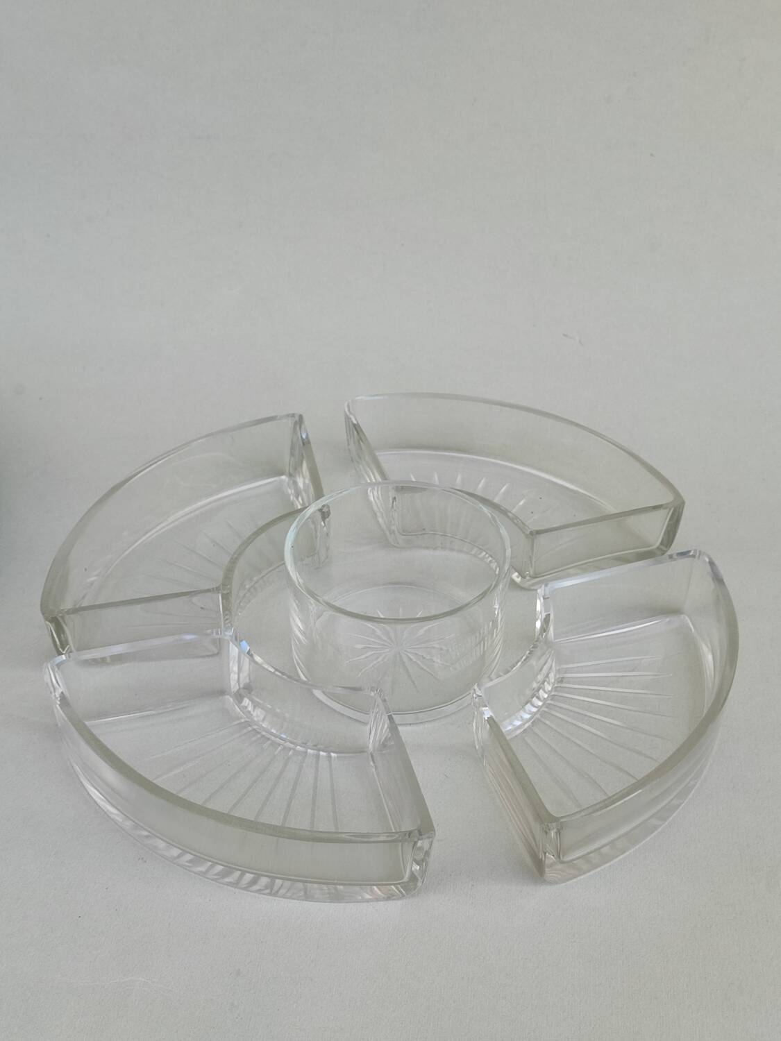 Silver plate and glass crudité serving dish