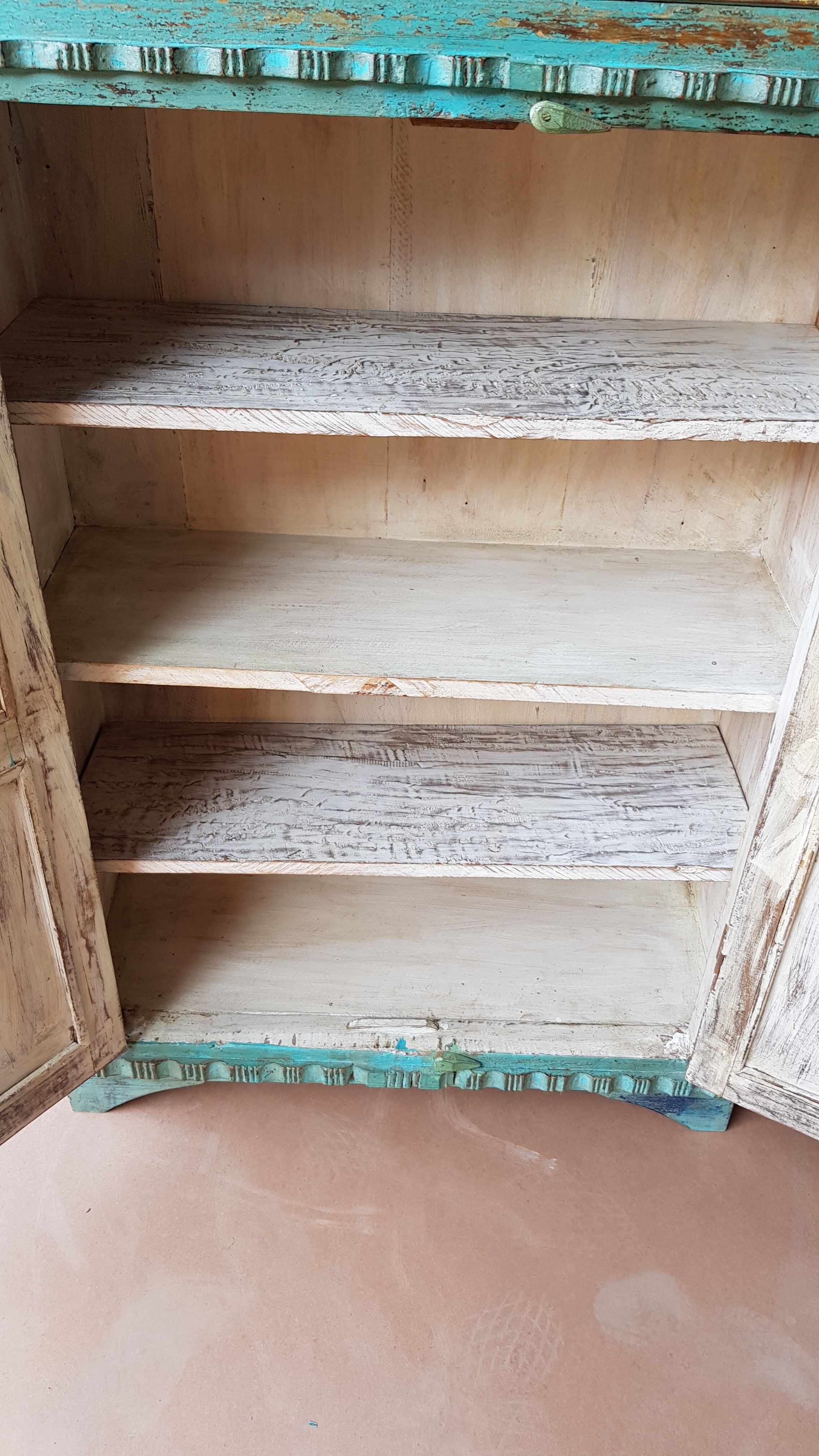 Burmese teak cabinet with original blue patina