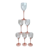 Set of 6 wine glasses with pink feet 70s