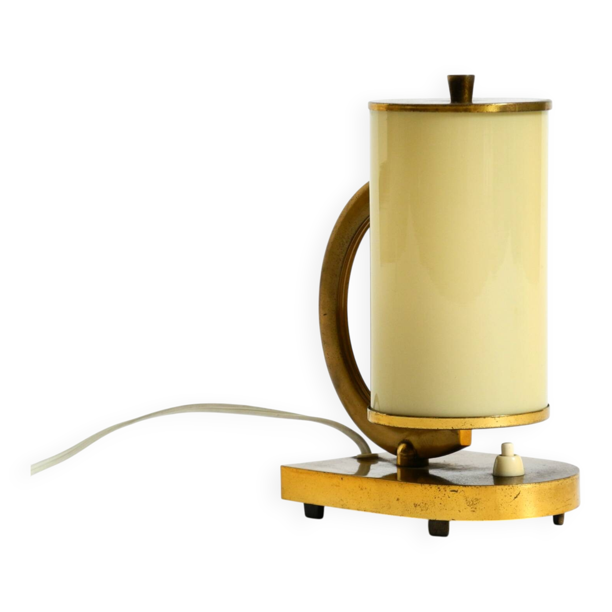 Rare and beautiful 1940s brass table lamp with opal glass shade