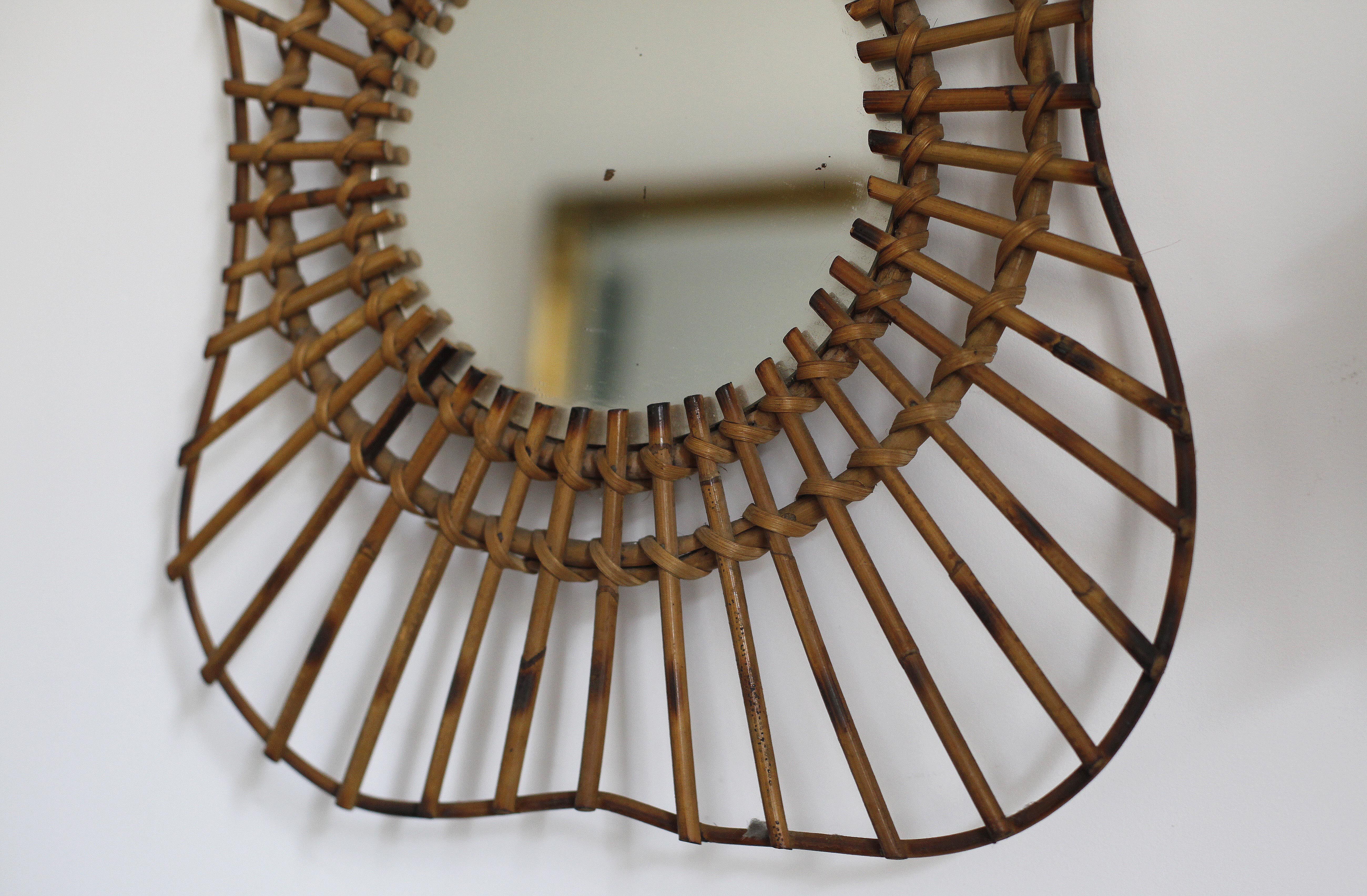 Rattan guitar mirror 75 x 38 cm year 1950