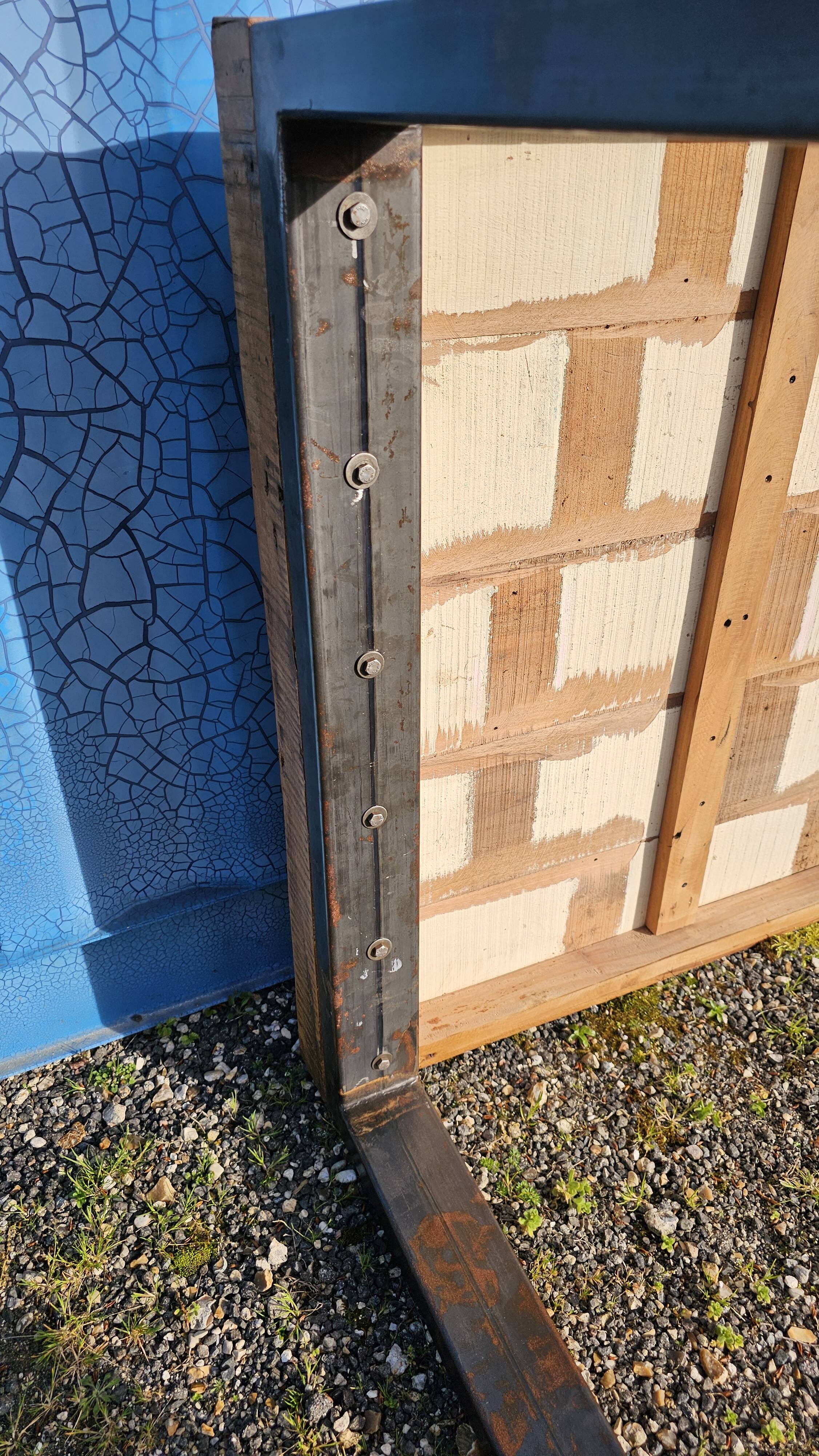 Industrial teak and metal table