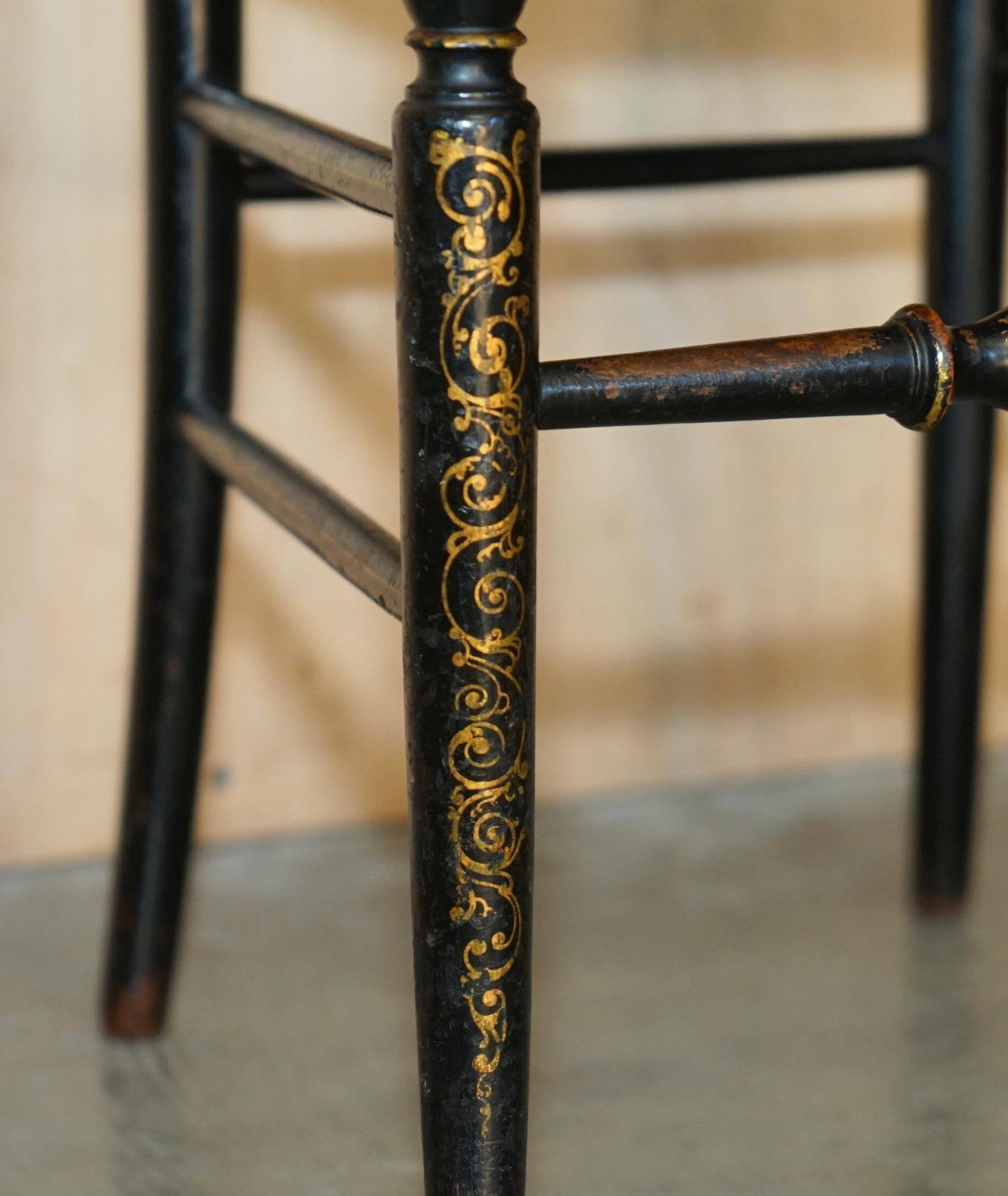 Regency Antique 1815 Occasional Chair in Ebonised Wood, Mother of Pearl, Silk and Chesterfield Upholstered Seat
