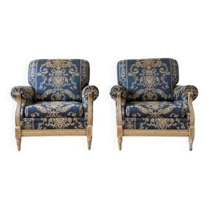 Paire Fauteuil, - tissu bleu