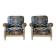 Pair of Armchairs, Louis XVI style, low model, white lacquered, blue fabric with royal decoration.