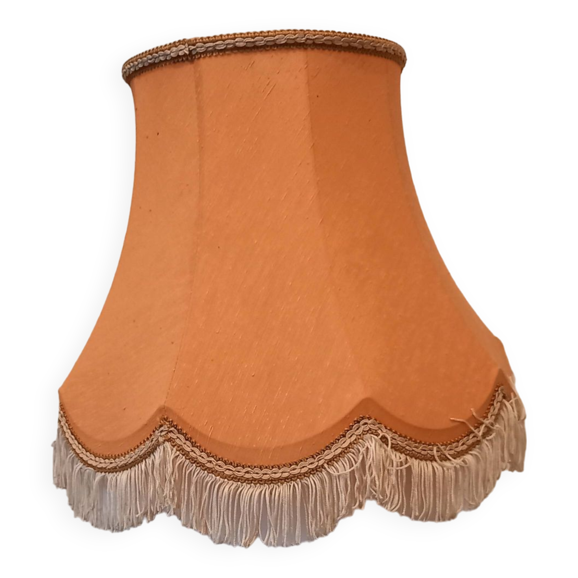Orange tone silk lampshade with 9 ribs.