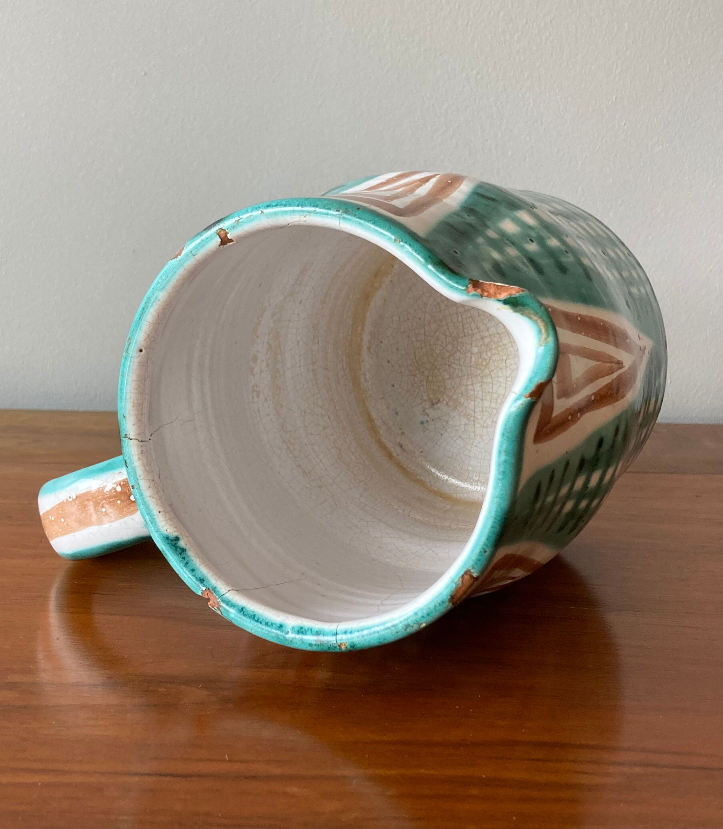 Robert Picault enamelled earthenware pitcher in Vallauris