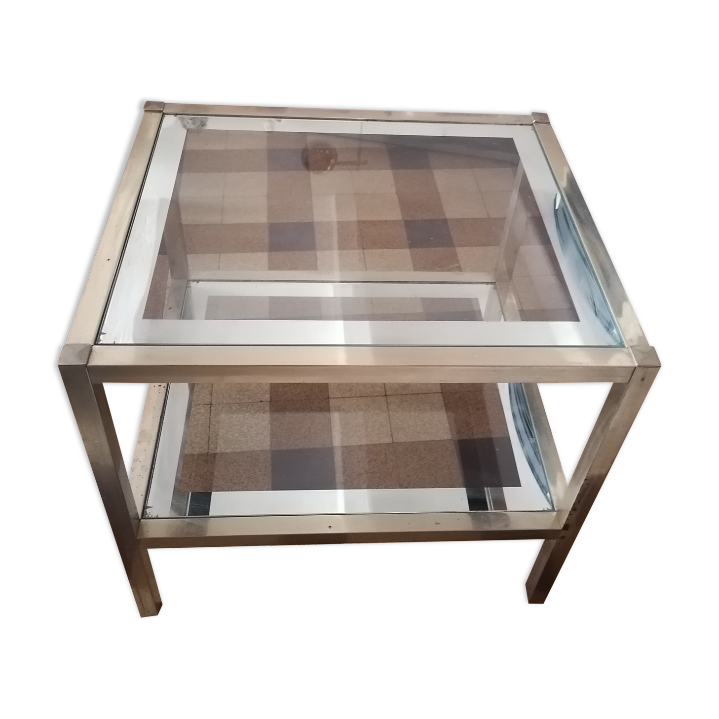 Side coffee table doree glass style Hollywood regency