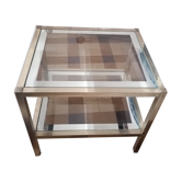 Table basse d'appoint dorée verre style Hollywood regency