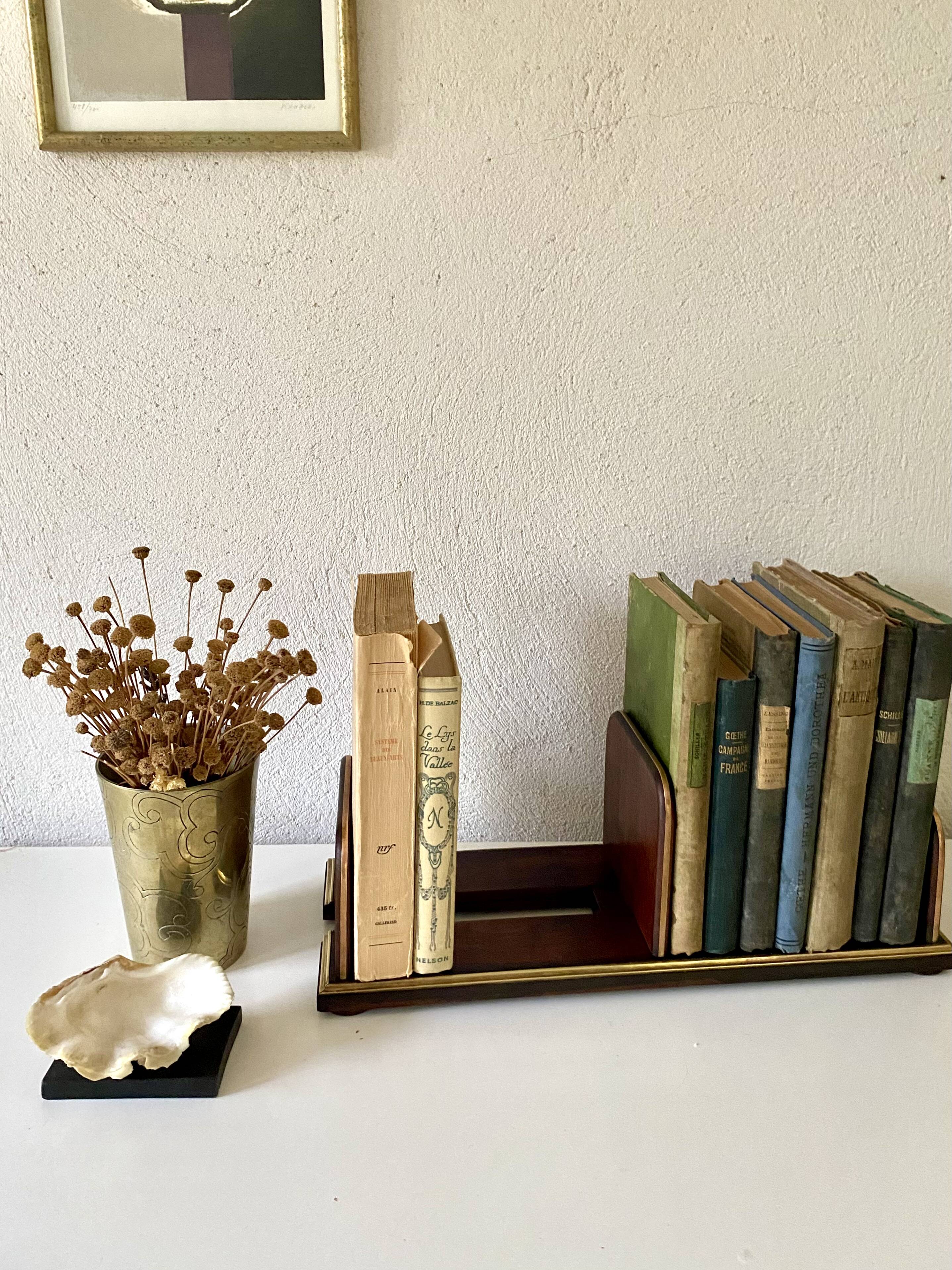 Adjustable bookend 1900 EM.Terquem, wood and brass