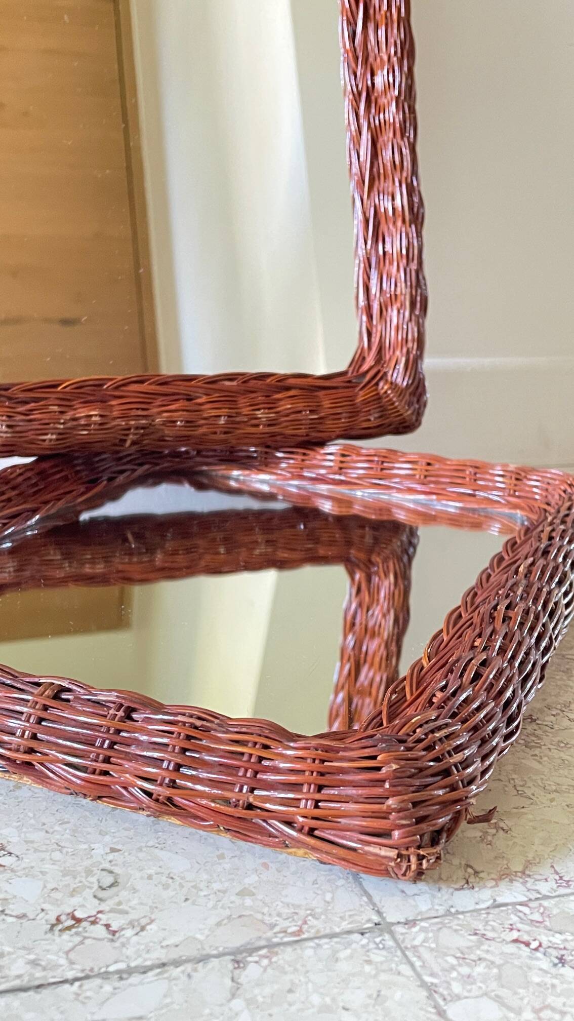 Pair of vintage rattan wicker mirrors