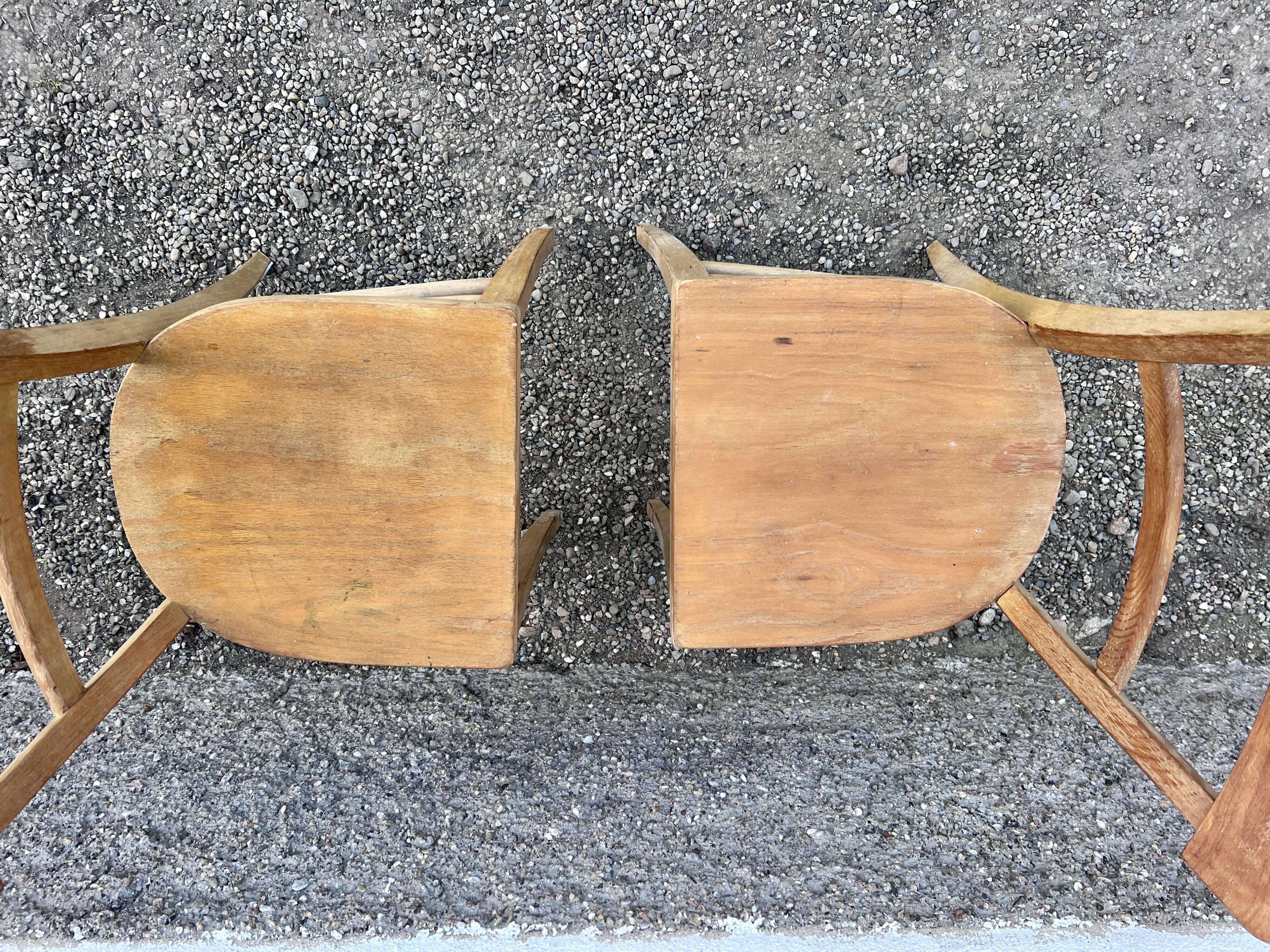 Series of 4 chairs in vintage light wood beech
