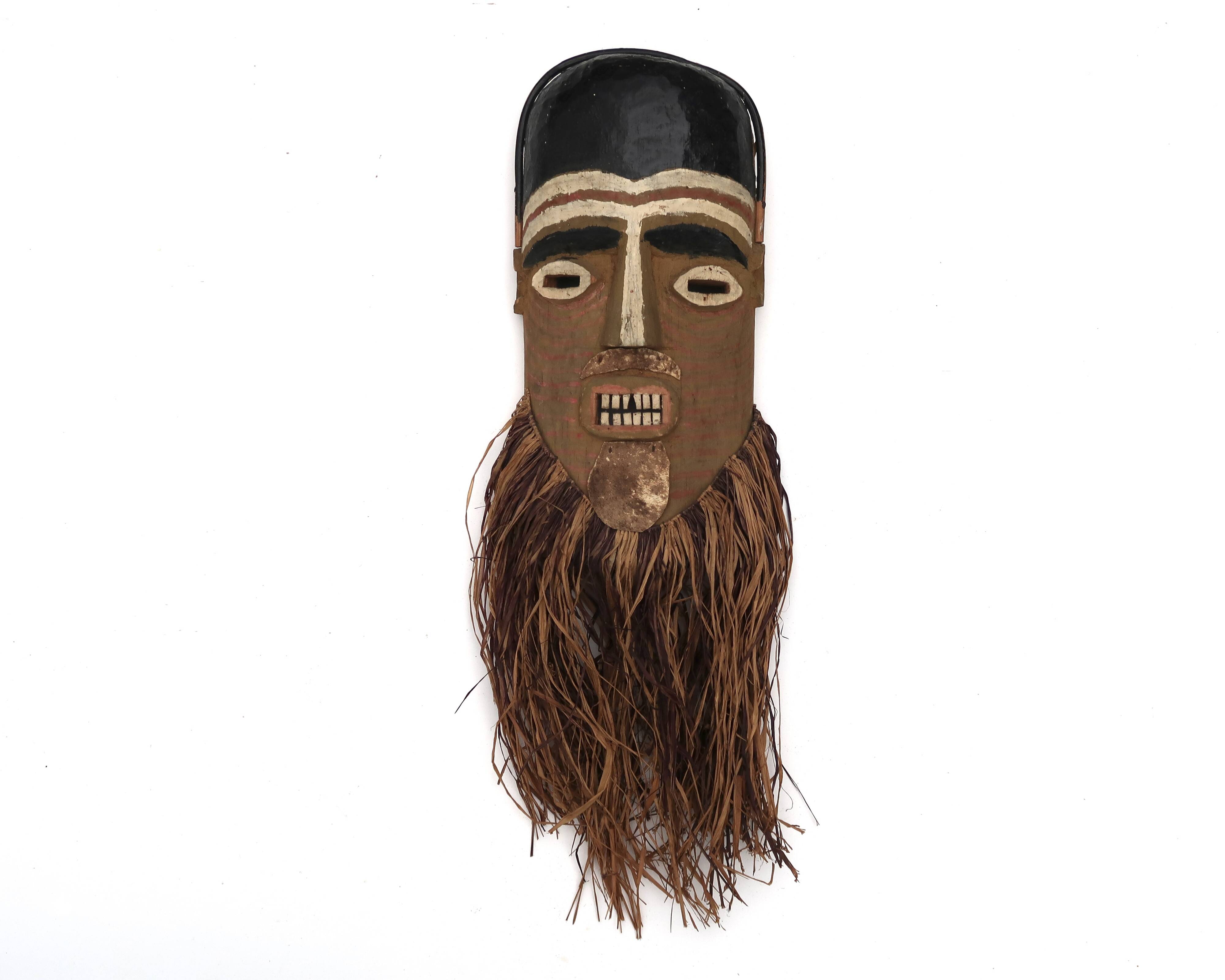 Masque Africain peint en bois en raphia, années 80