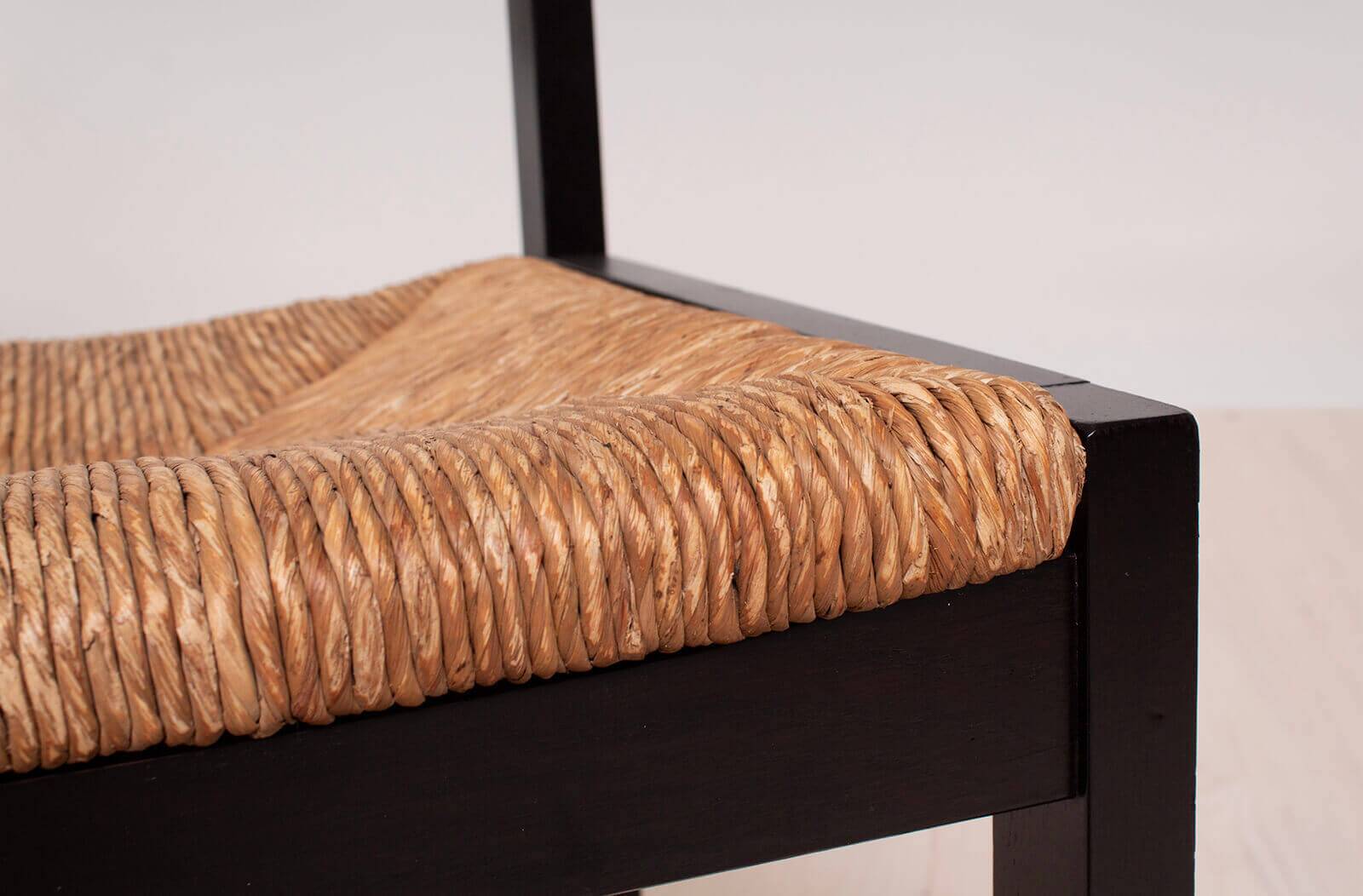 Vintage dining set, 4 chairs, extendable dining table, rope seating, 1970s