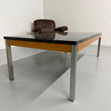 Vintage 1960s Italian design green marble and metal coffee table.