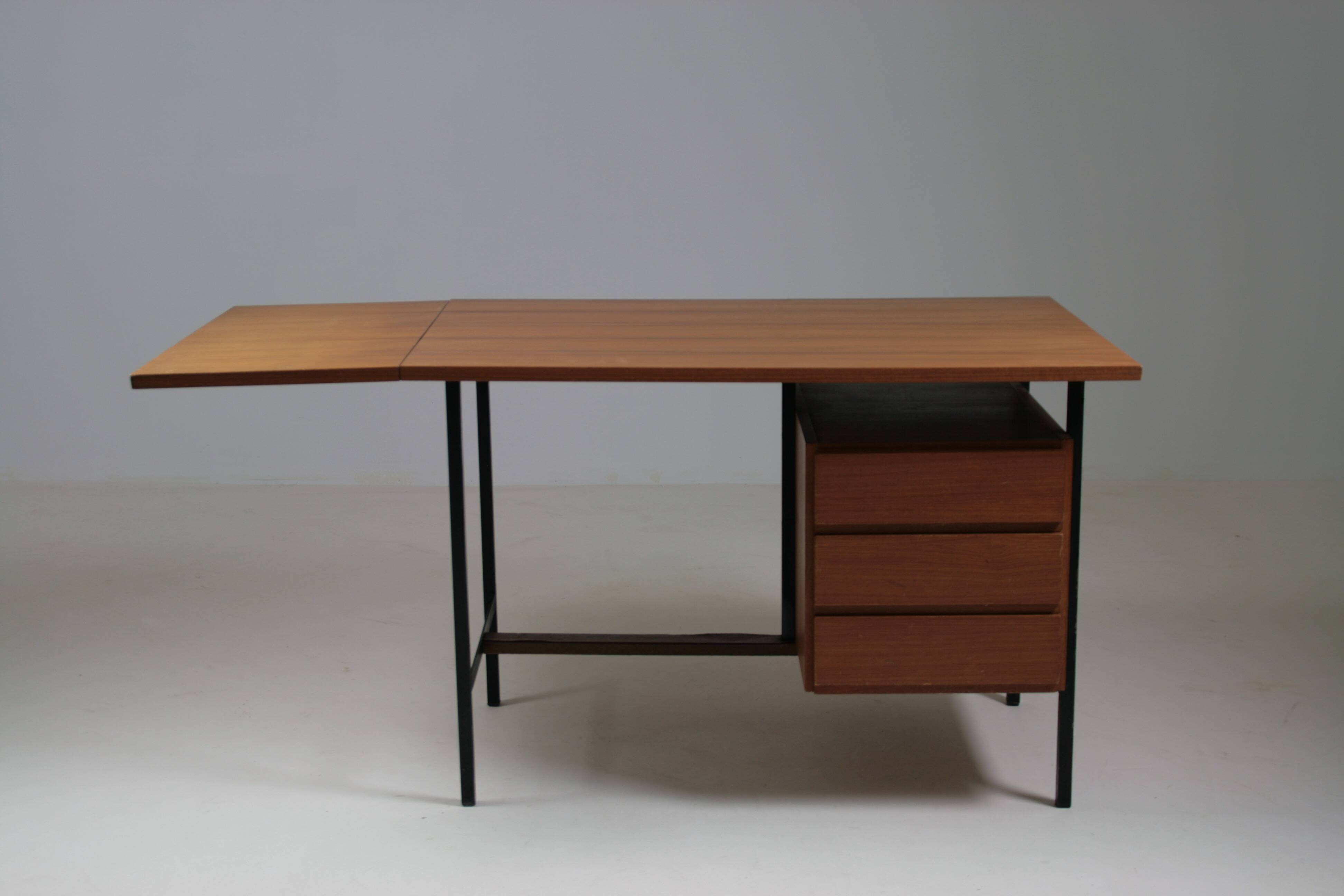 French modernist desk in wood and metal, 1950s