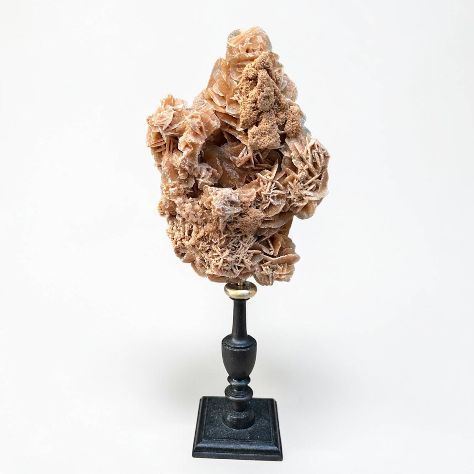 Sand rose on a turned black wooden base, late 19th century curiosities.