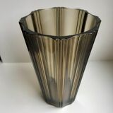Pair of pleated smoked glass vases in the 70s