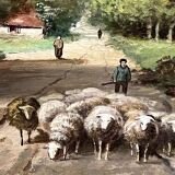 Landscape "Where time passes slowly." Oil on wood panel.