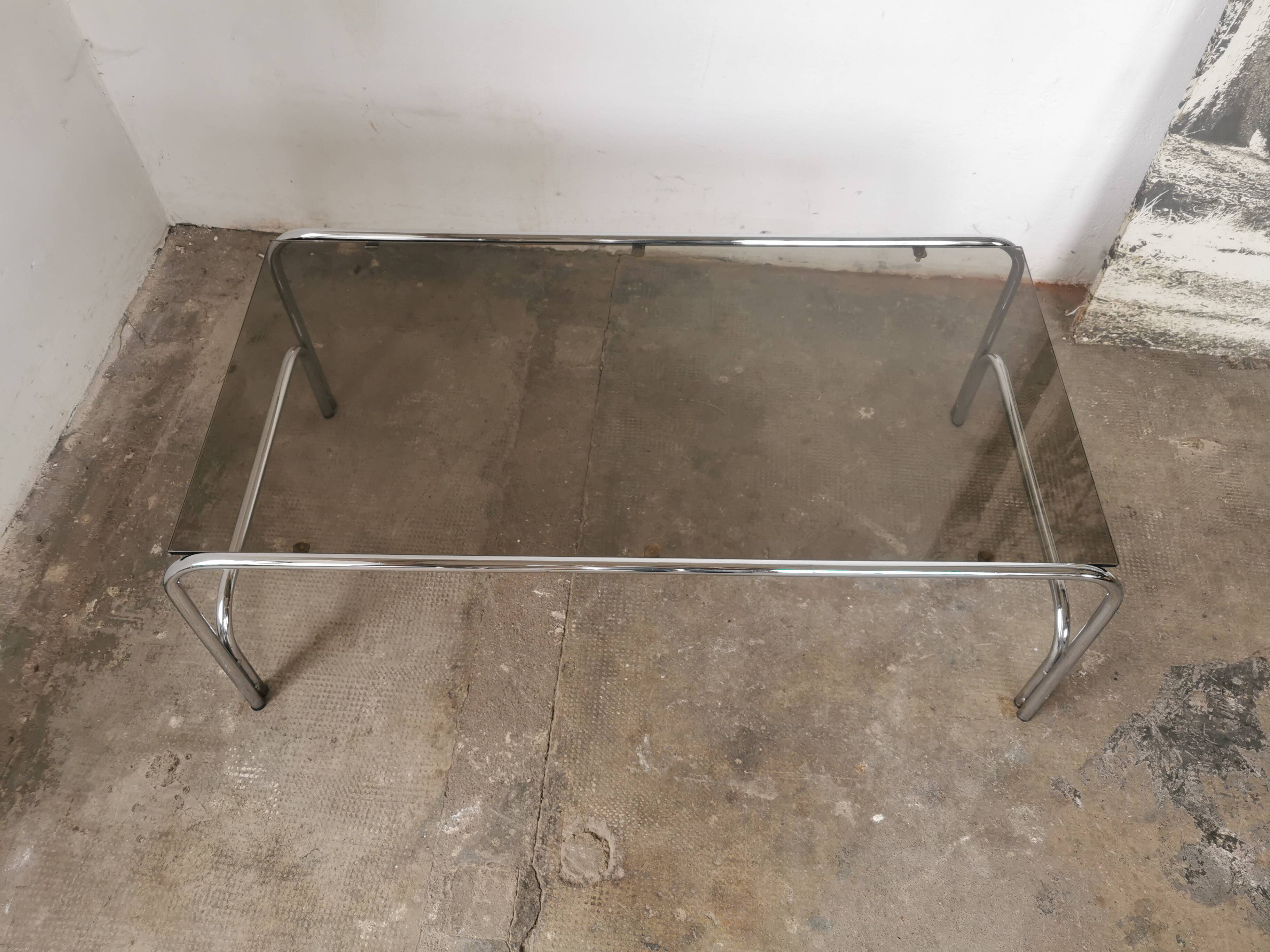 Chrome and smoked glass coffee table
