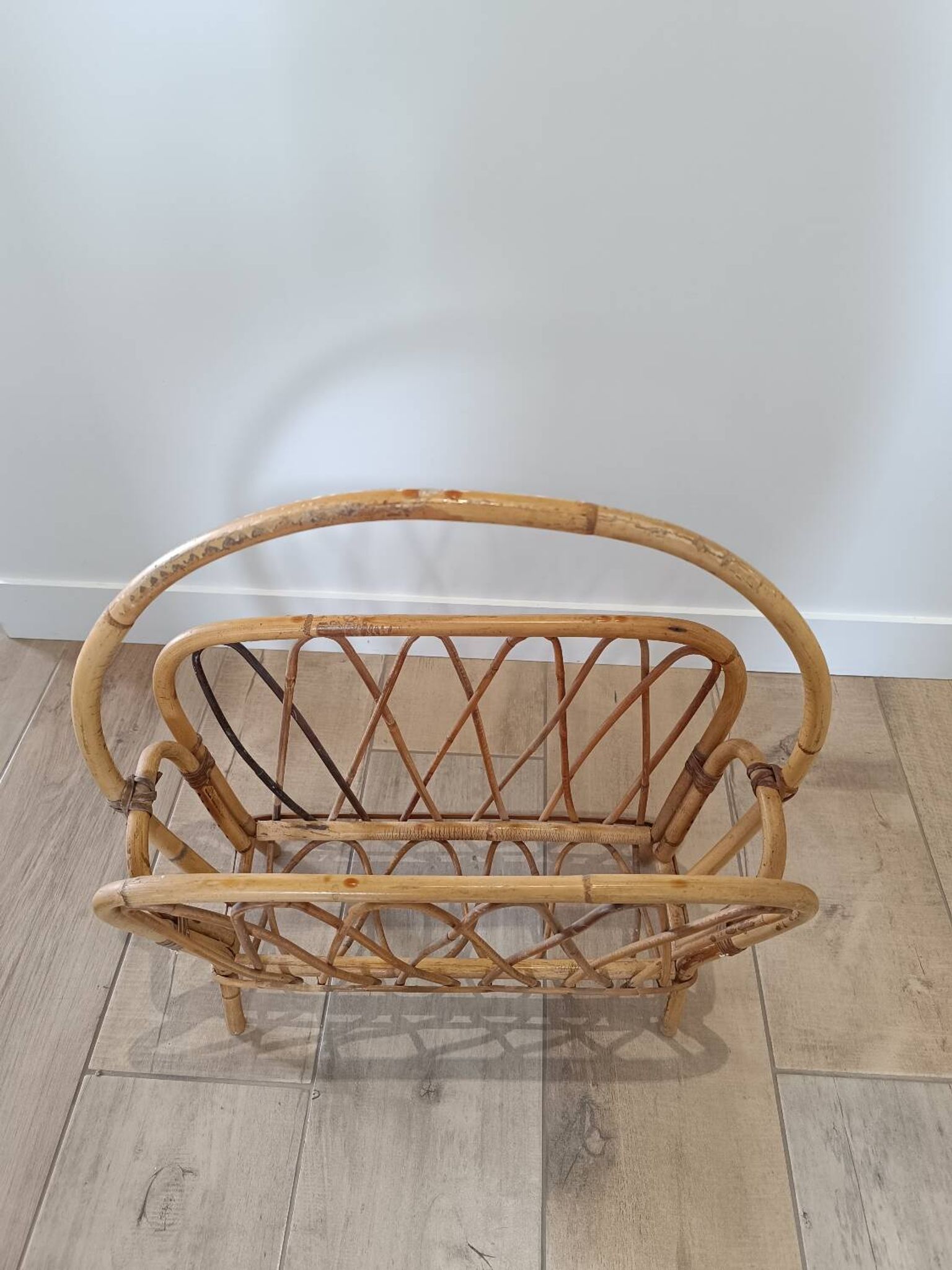 Vintage rattan wicker magazine rack
