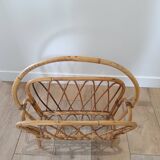 Vintage rattan wicker magazine rack
