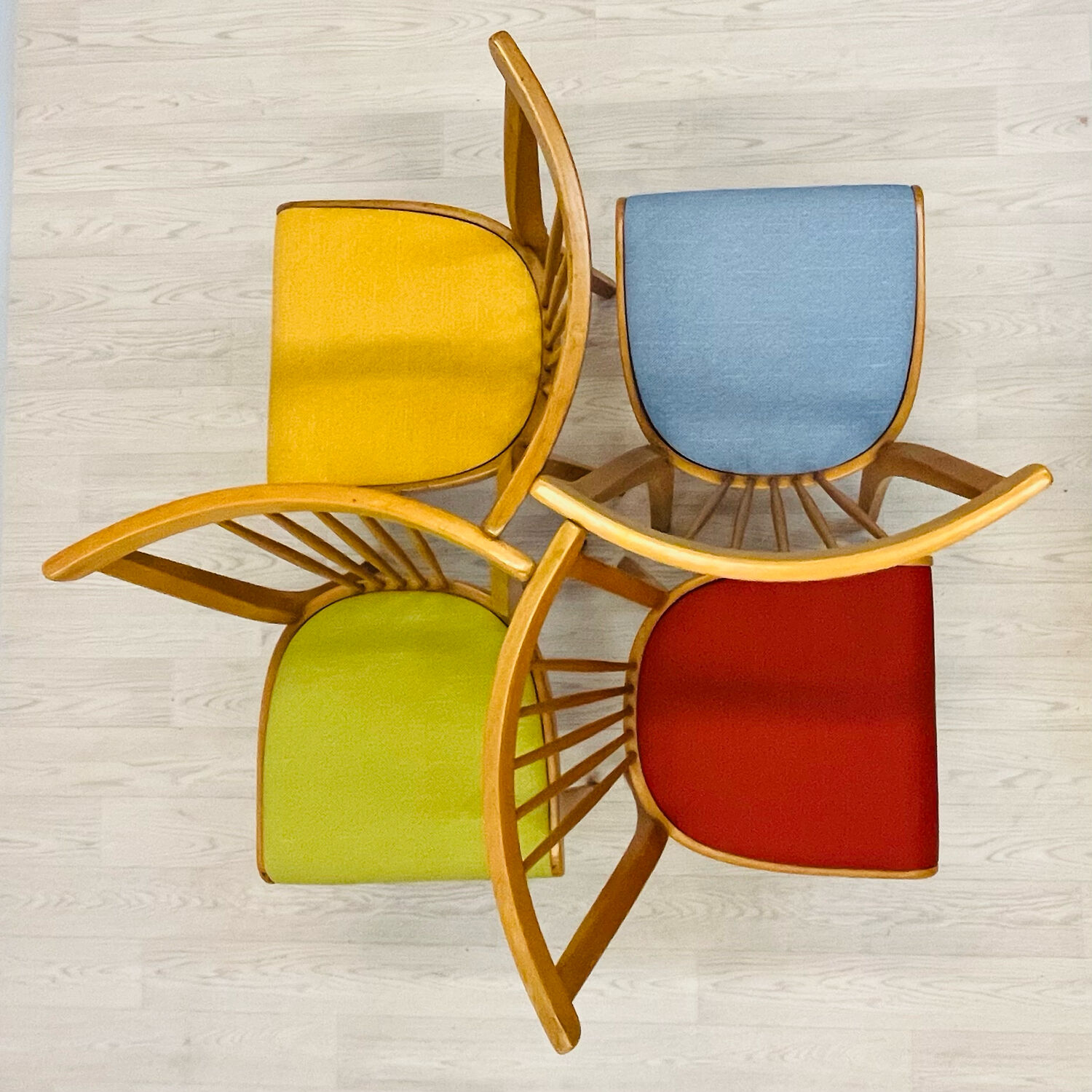 Four colourful chairs