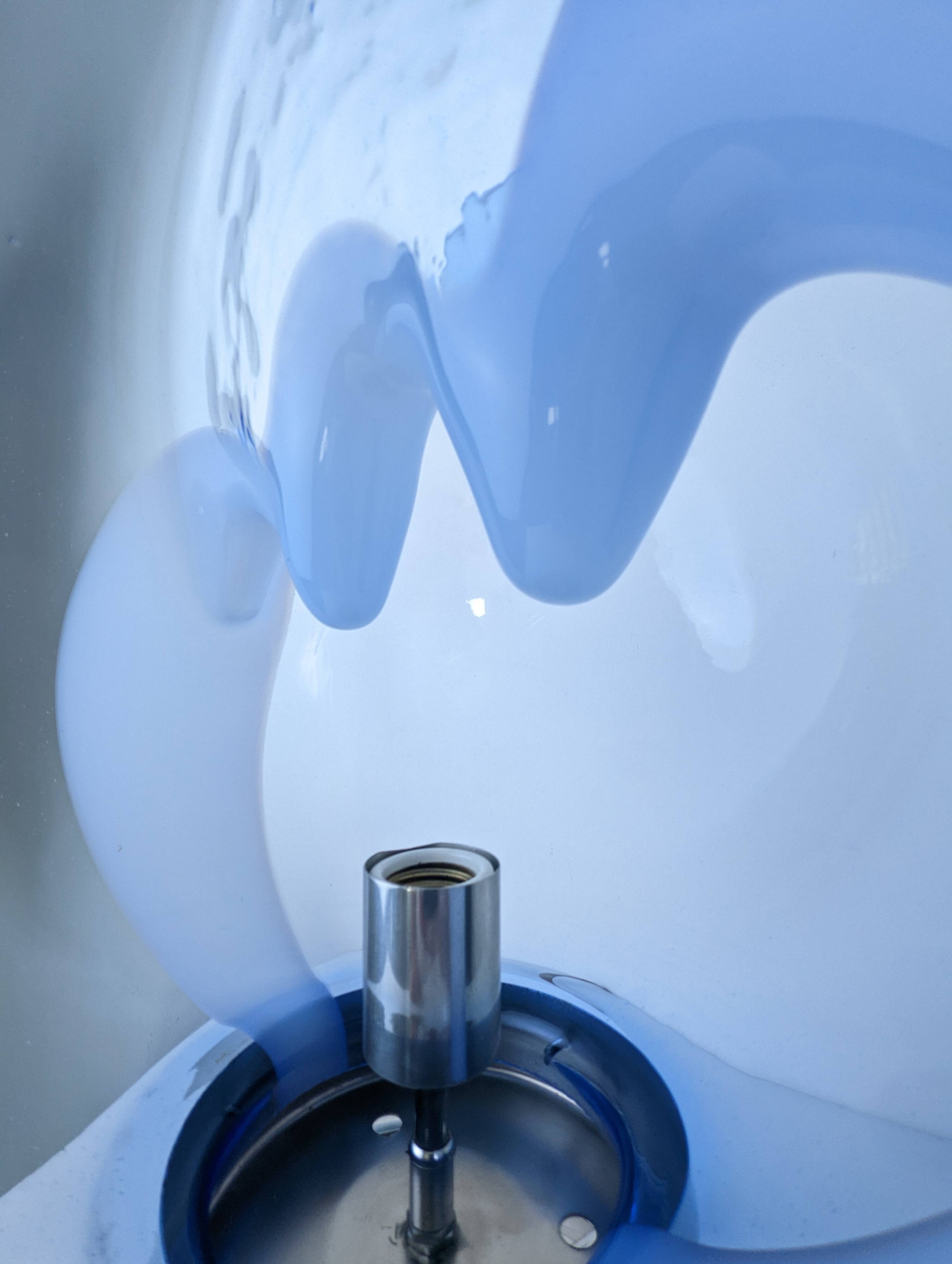 1970s Toni Zuccheri 'Membrane' Blue Murano Glass & Chrome Table Lamp