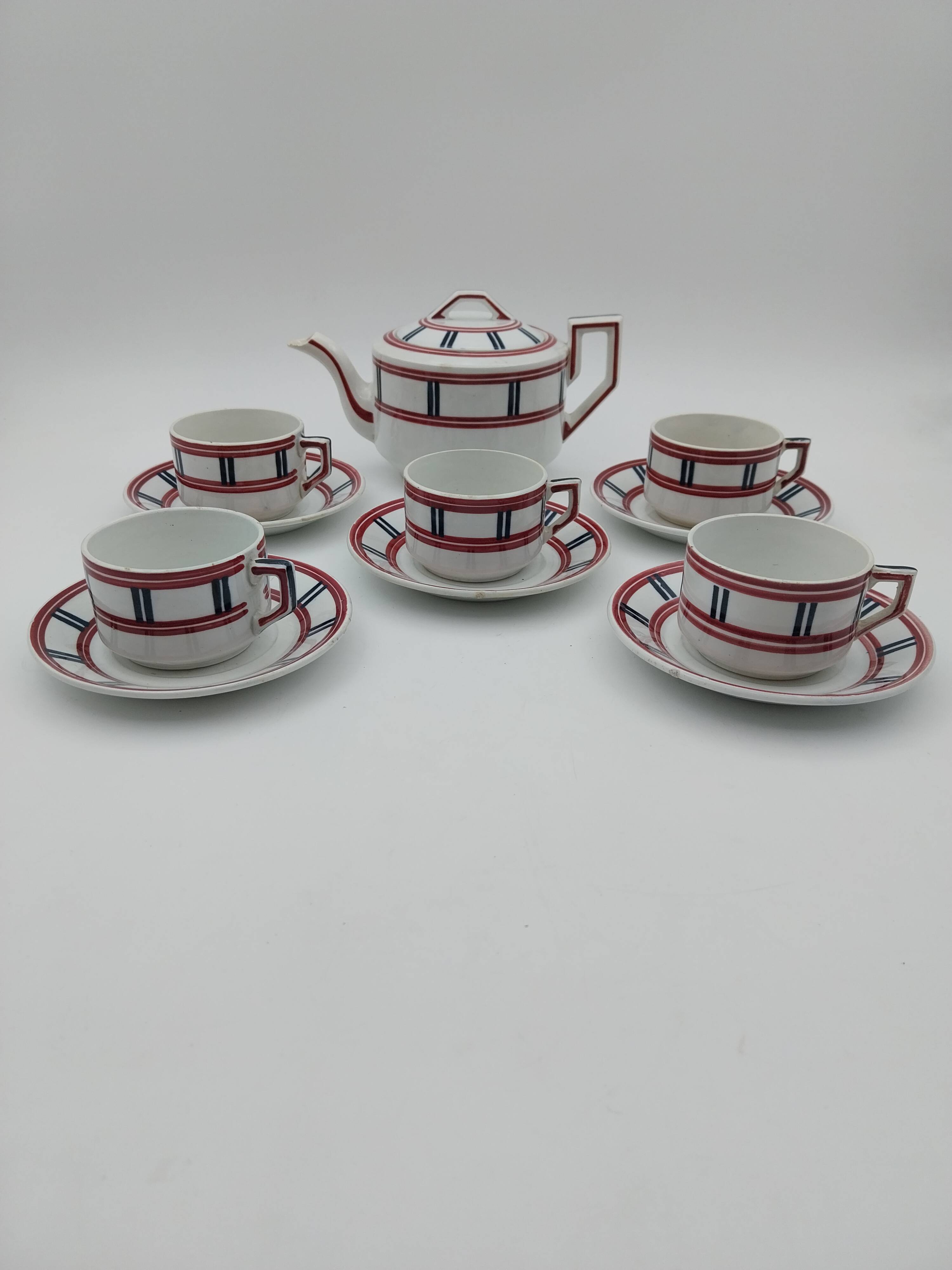 Service Basque théière 5 tasses et 5 soucoupes