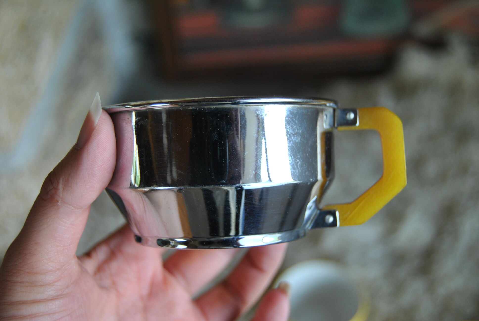 Series of 6 ceramic and stainless steel cups - 70s - Vintage