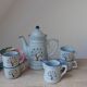 Vintage coffee service from Taiwan, 6 pieces, 1 coffee pot, 4 cups, 1 milk jug, tree of life pattern.