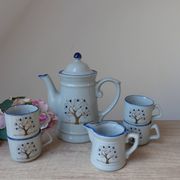Vintage coffee service from Taiwan, 6 pieces, 1 coffee pot, 4 cups, 1 milk jug, tree of life pattern.